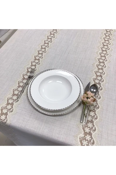 OYA home Mini Papatya Dantelli Masa Örtüsü -160*260 Cm