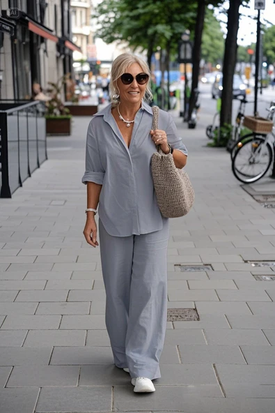 İkili Keten Alt Üst Gri Takım ürün görseli 1