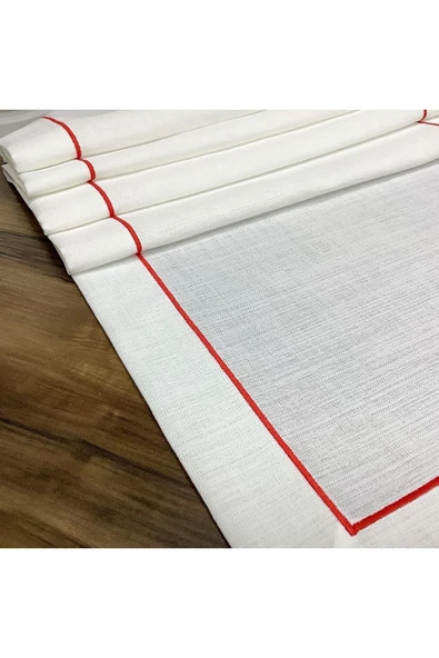 OYA home Kırmızı Piko Dikişli Amerikan Servis(8)& Peçete(8) & Runner Set -17 Parça - Resim 2