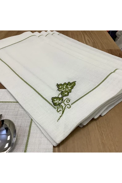 OYA home Kaneviçe İşlemeli & El Dantelli Amerıkan Servıs (6) & Peçete (6) Set -12 parça - Resim 5