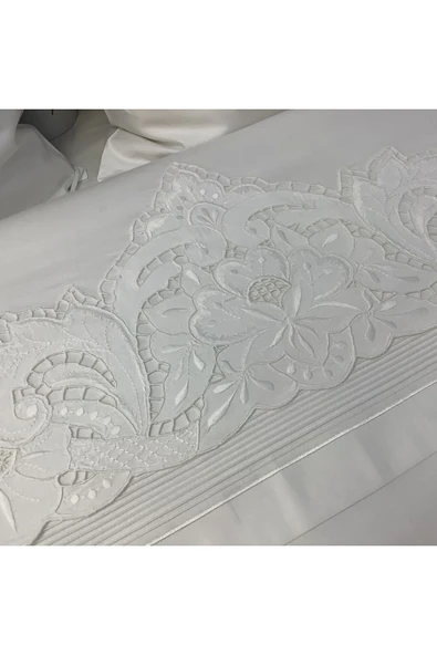 OYA home Beyaz İş li Pamuk Saten Nevresim Takımı - 6 parça - 3