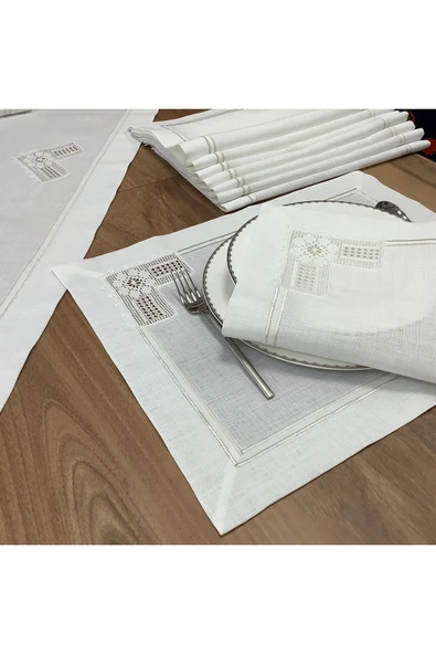 OYA home El Işi Dantelli Amerikan Servis (8)& Peçete(8) & Ranır(1) Set - 17 Parça ürün görseli