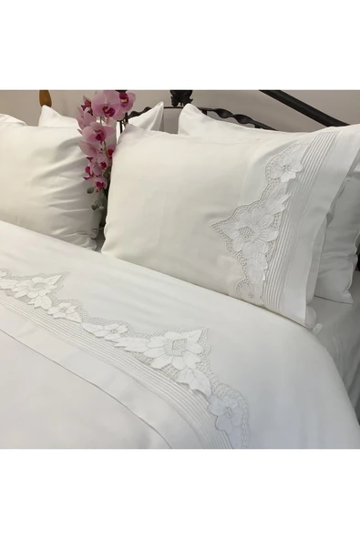 OYA home Beyaz iş li Pamuklu Nevresim Takımı -6 parça - 5