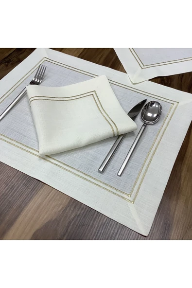 OYA home Gold Çift Piko Dikişli Ranır(1) & Amerıkan Servıs (8) & Peçete(8) Set -17 Parca - 6