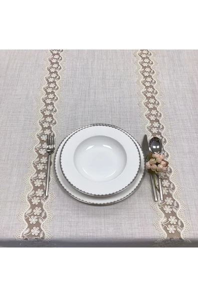 OYA home Mini Papatya Dantelli Masa Örtüsü -160*260 Cm - 2