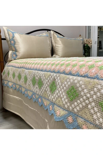 OYA home Renkli Dantelli Yatak Örtüsü -3 parça - 5