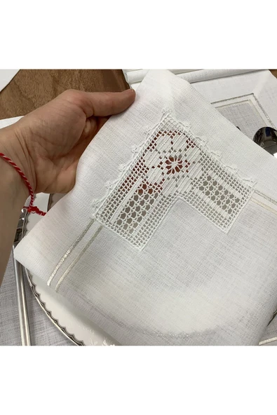 OYA home El Işi Dantelli Amerikan Servis (8)& Peçete(8) & Ranır(1) Set - 17 Parça - Resim 3