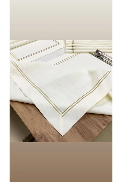 OYA home Altın Sim Çift Dikişli Masa(1) & Ranır(1) & Amerıkan Servis (8) Set -10parça