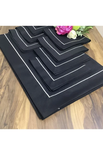 OYA home Siyah Zemin Gümüş Pikolu Masa Örtüsü(1) & Peçete Takımı (8) - Toplam 9 Parça