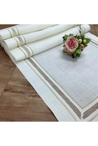 OYA home Kolber Detaylı Çift Gold Dikişli Amerıkan Servıs(8) & Peçete(8) & Ranır(1) Set - 17 Parca - 2