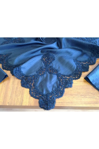 OYA home Siyah Fransız Dantelli Boncuklu Oda Takimi -5 Parca - Resim 8