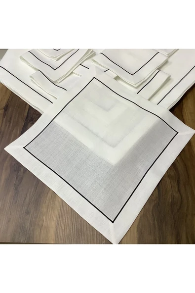 OYA home Siyah Piko Detaylı Masa Örtüsü(1) & Peçete (8) Takımı-9 Parça - 5