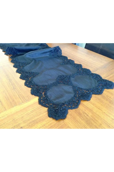 OYA home Siyah Fransız Dantelli Boncuklu Oda Takimi -5 Parca - Resim 5