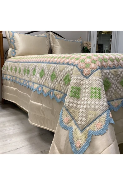 OYA home Renkli Dantelli Yatak Örtüsü -3 parça - 6