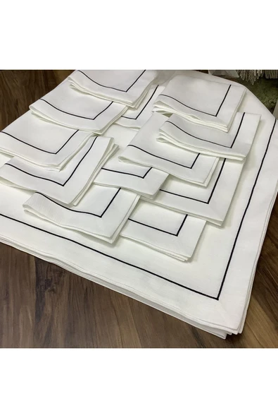 OYA home Siyah Piko Detaylı Masa Örtüsü(1) & Peçete (8) Takımı-9 Parça - 2