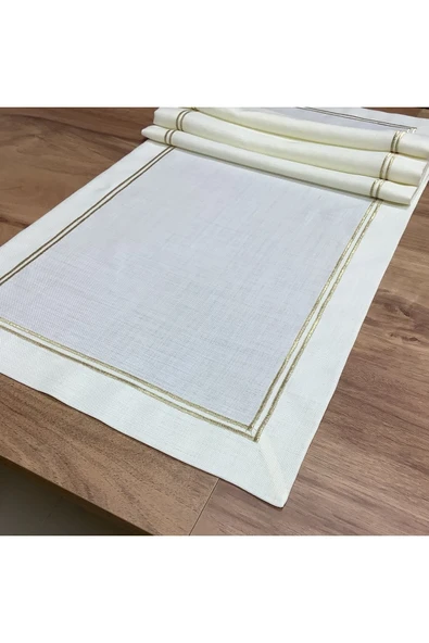 OYA home Gold Çift Piko Dikişli Ranır(1) & Amerıkan Servıs (8) & Peçete(8) Set -17 Parca - 4