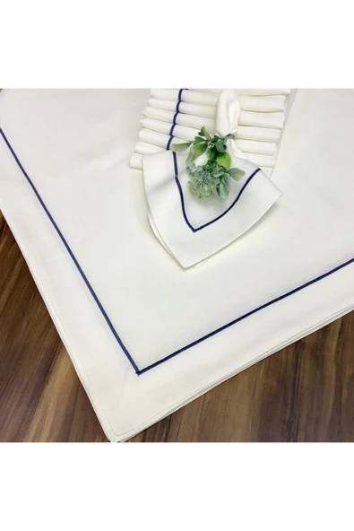 OYA home Mavi Piko Dikiş Detaylı Masa Örtüsü (1) & Peçete(8) Set -toplam 9 Parca - 2