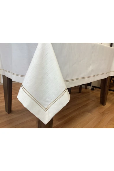 OYA home Altın Sim Çift Pikolu Masa Örtüsü(1) & Ranır(1) & Peçete(8) & Amerikan Servis(8) - 18 Parça - 5