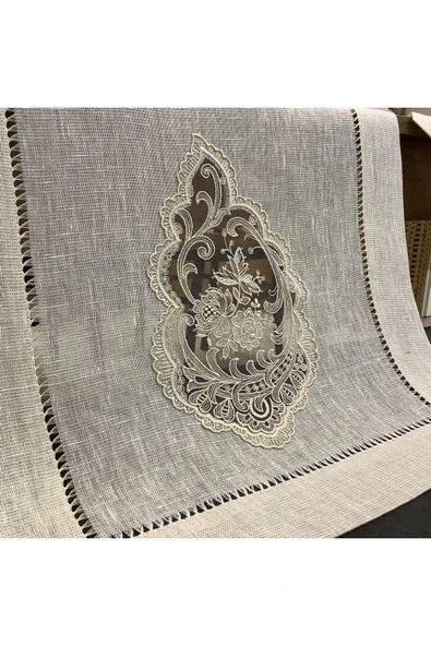 OYA home El Ajurlu & Dantelli & Parlak Simli Keten Oda Takımı - 2 parça - Resim 2