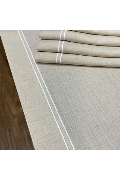 OYA home Kırık Beyaz Çift Piko Dikişli Ranır(1)& Amerıkan Servis(8) Set -9 Parça - 3