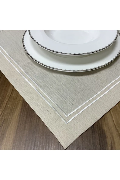 OYA home Kırık Beyaz Çift Piko Dikişli Ranır(1)& Amerıkan Servis(8) Set -9 Parça - 5