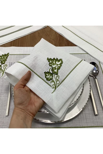 OYA home Kaneviçe İşlemeli & El Dantelli Amerıkan Servıs (6) & Peçete (6) Set -12 parça - Resim 6