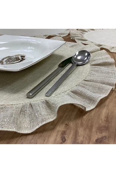 OYA home Yuvarlak Fırfırlı Amerikan Servis Set - Yaldızlı Keten -8 adet - 2