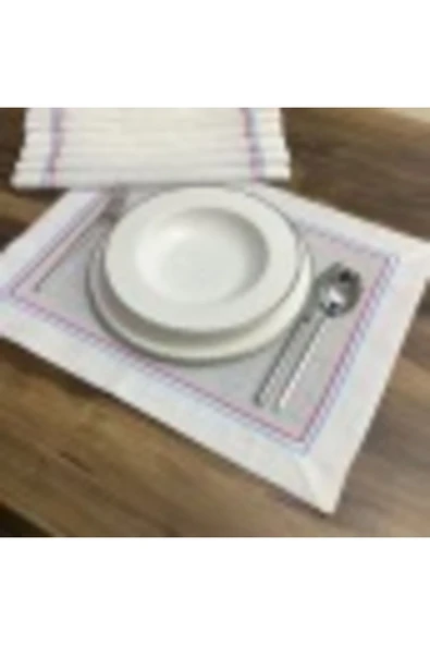 OYA home Pembe & Mavi Piko Dikişli Amerıkan Servis -8 Lı Set - Resim 2