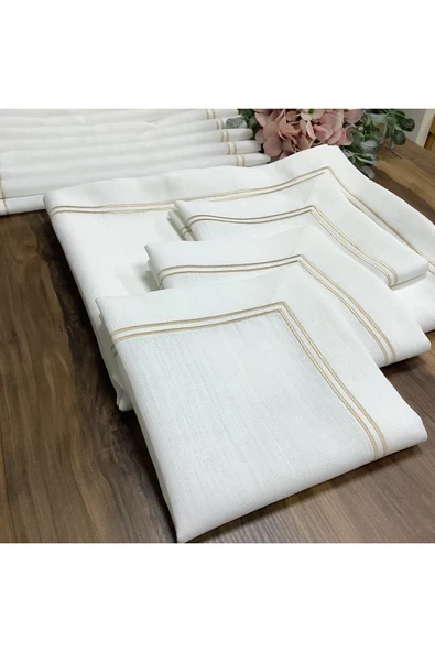 OYA home Gold Çift Sıra Sarmalı Masa Örtüsü (1) & Peçete (8) Set -9 Parça