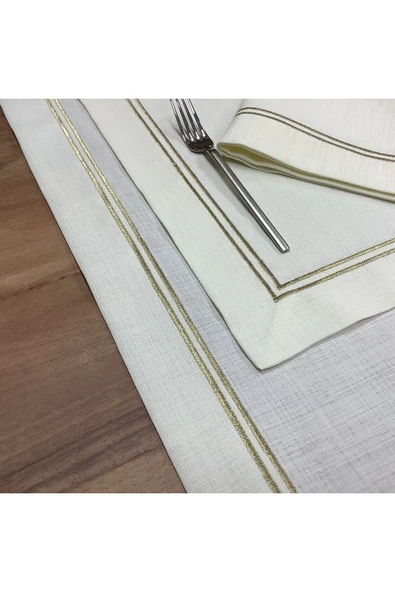 OYA home Gold Çift Piko Dikişli Ranır(1) & Amerıkan Servıs (8) & Peçete(8) Set -17 Parca - 2