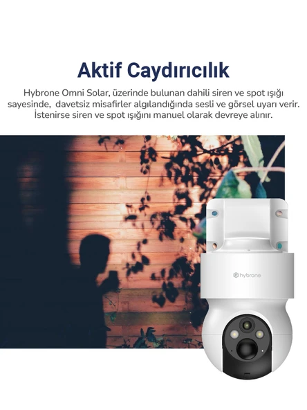 Hybrone Omni Solar Dış Ortam Bataryalı ve Güneş Enerjili Wi-Fi Akıllı Kamera, Renkli Gece Görüşü, 360 Derece Görüntüleme, İnsan Algılama, Siren - 5
