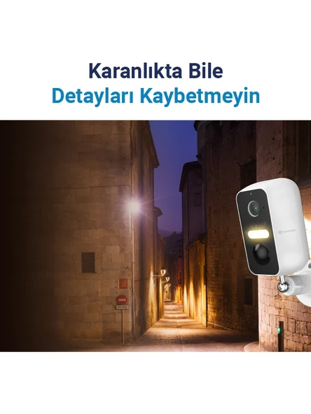 Hybrone Hold İç ve Dış Ortam Bataryalı Wi-Fi Akıllı Kamera, Renkli Gece Görüşü, Siren ve Işığı ile Aktif Caydırıcılık, - 4