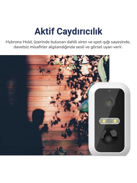 Hybrone Hold İç ve Dış Ortam Bataryalı Wi-Fi Akıllı Kamera, Renkli Gece Görüşü, Siren ve Işığı ile Aktif Caydırıcılık, - 6