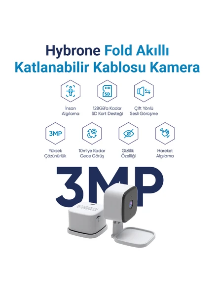 Hybrone Fold Katlanabilir Wi-Fi Akıllı Kamera, İnsan Algılama Çift Yönlü Sesli Görüşme, Hareket Algılama, Siren Özelliği - 2