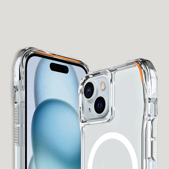 Apple iPhone 15 Kılıf M-safe Şarj Özellikli Airbagli Şeffaf Zore İncek Kapak - 8