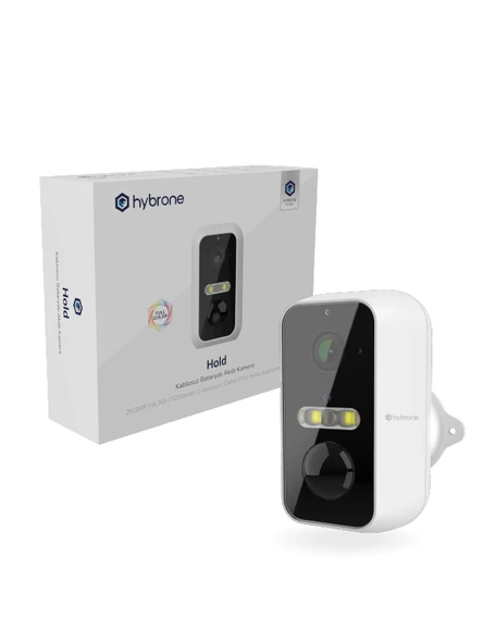 Hybrone Hold İç ve Dış Ortam Bataryalı Wi-Fi Akıllı Kamera, Renkli Gece Görüşü, Siren ve Işığı ile Aktif Caydırıcılık,