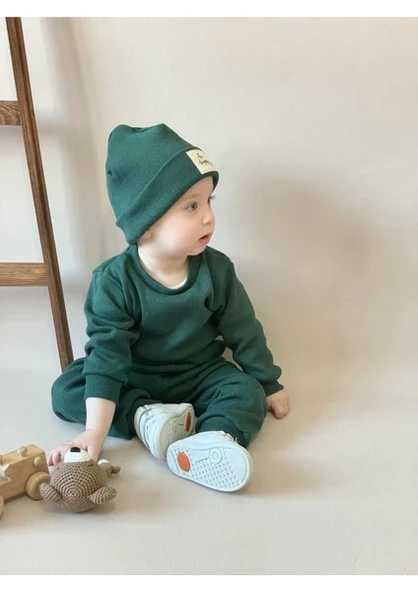 Mia Baby Pamuk Bereli 3'lü Takım Bebek ve Çocuk Nefti Yeşil - 2