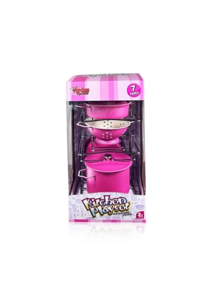VARDEM OYUNCAK Vardem 7 Parça Raflı Pembe Emaye Tencere Tava Seti - 2
