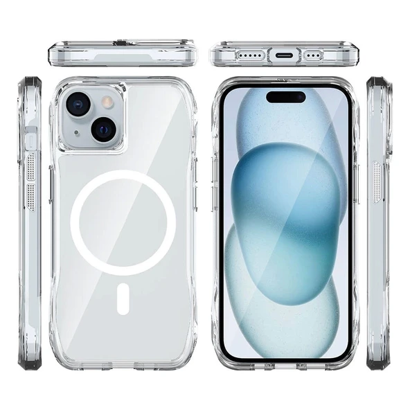 Apple iPhone 15 Kılıf M-safe Şarj Özellikli Airbagli Şeffaf Zore İncek Kapak - 3