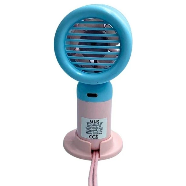 3 Kademeli Şarjlı Mini El Fanı - Mavi Pembe - 5