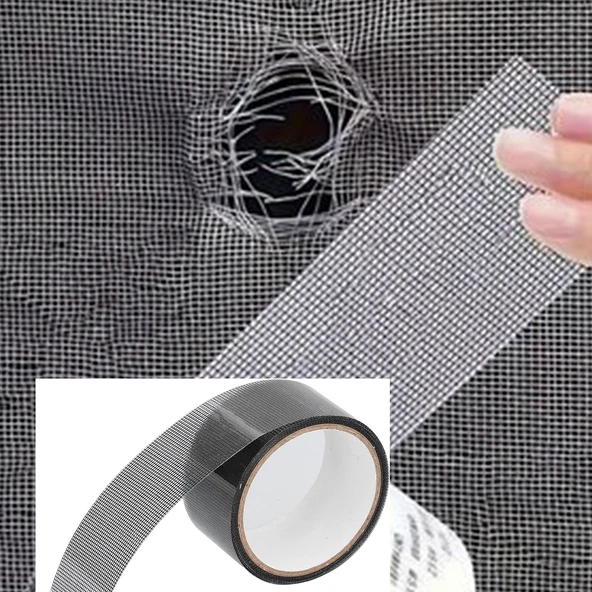 48 mm x 2 Metre Yapışkanlı Sineklik Tülü Tamir Bandı Yırtık Kopmuş Delik Fiber Tül Yapıştırma Gri - 7