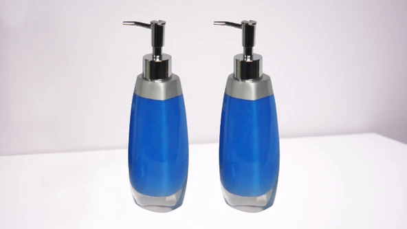 BANYO SETİ SIVI SABUNLUK 2 ADET GRİ MAVİ MODEL POLİRESİN 6x5x22cm - Resim 2