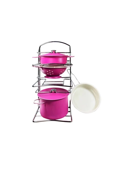 VARDEM OYUNCAK Vardem 7 Parça Raflı Pembe Emaye Tencere Tava Seti - 3