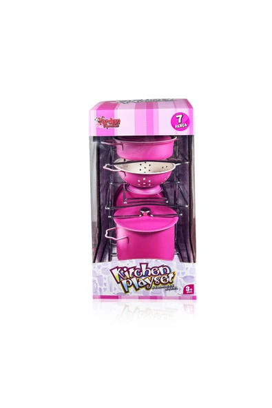 VARDEM OYUNCAK Vardem 7 Parça Raflı Pembe Emaye Tencere Tava Seti