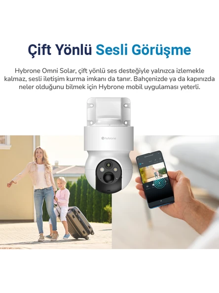Hybrone Omni Solar Dış Ortam Bataryalı ve Güneş Enerjili Wi-Fi Akıllı Kamera, Renkli Gece Görüşü, 360 Derece Görüntüleme, İnsan Algılama, Siren - 6