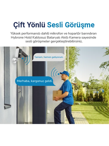 Hybrone Hold İç ve Dış Ortam Bataryalı Wi-Fi Akıllı Kamera, Renkli Gece Görüşü, Siren ve Işığı ile Aktif Caydırıcılık, - 7
