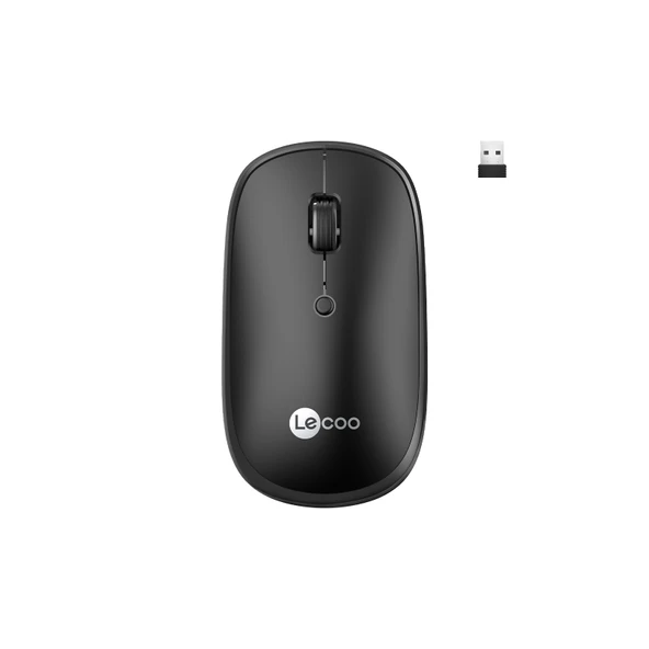 Lenovo Lecoo WS209 Siyah Şarjlı Sessiz Ergonomik Optik Kablosuz Mouse - 6 Tuşlu 1600DPI Çift Modlu ürün görseli 1