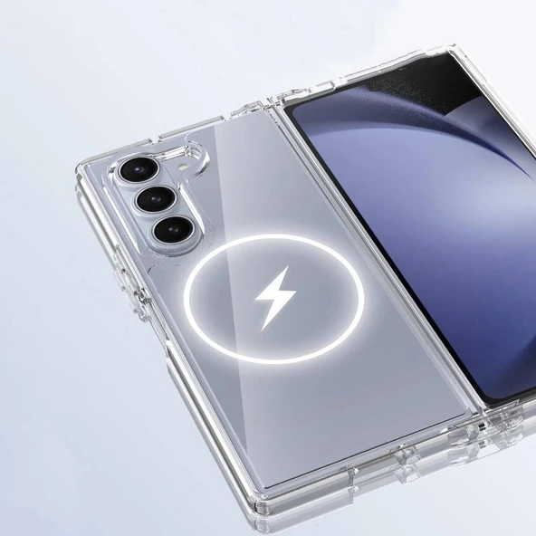 Galaxy Z Fold 6 Kılıf M-safe Şarj Özellikli Şeffaf Sert PC Zore Embos Kapak - 4