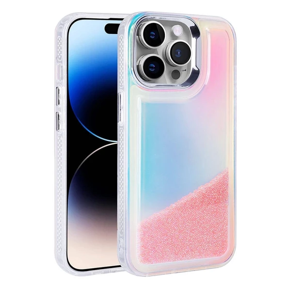 Apple iPhone 14 Pro Max Kılıf Airbagli Renkli Arka Yüzey Boncuk Tasarımlı Zore Kumul Kapak