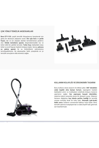 Arnica SU Filtreli Toz ve alerjenleri etkin YÜKSEK PERFORMANSLI EMİŞ GÜCÜ Bora Süpürge Mor + Hediye - 5